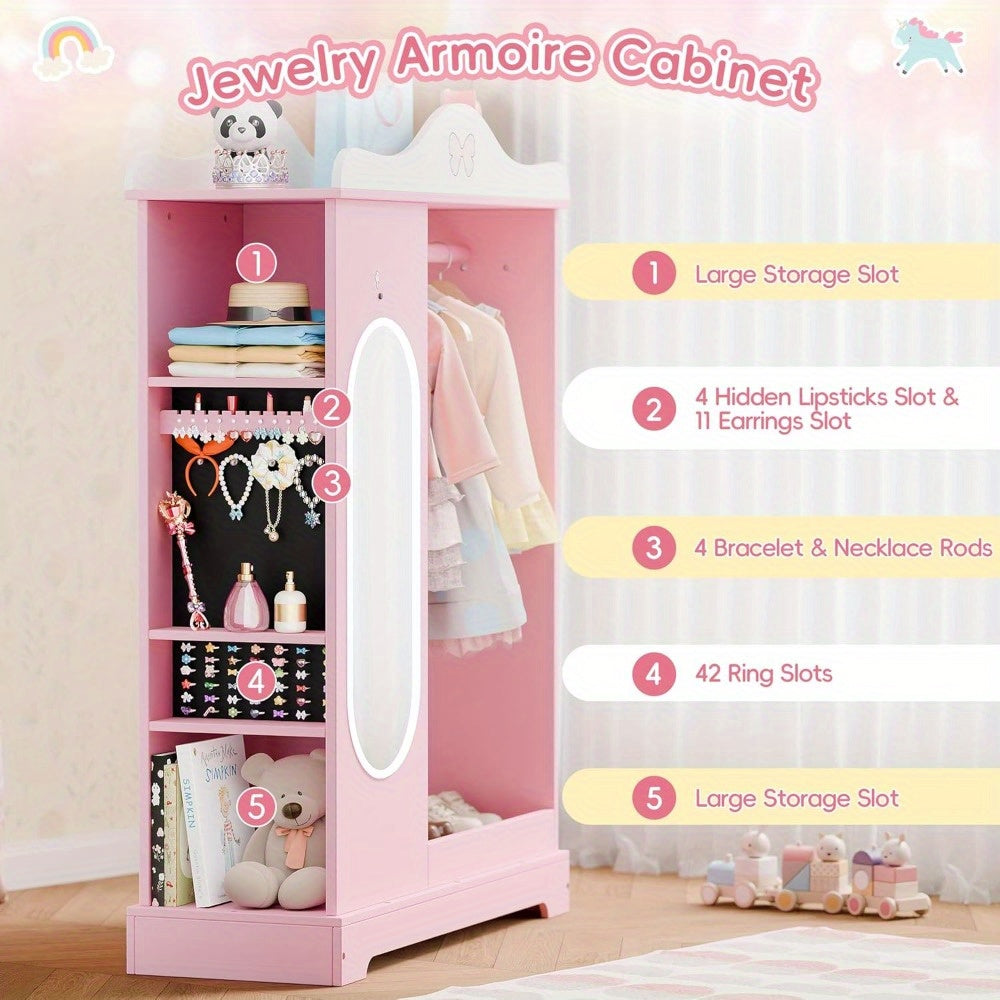 TOLEAD Princess Dressing Wardrobe with Jewelry Organizer - Pink Wooden Closet for Girls, 27\