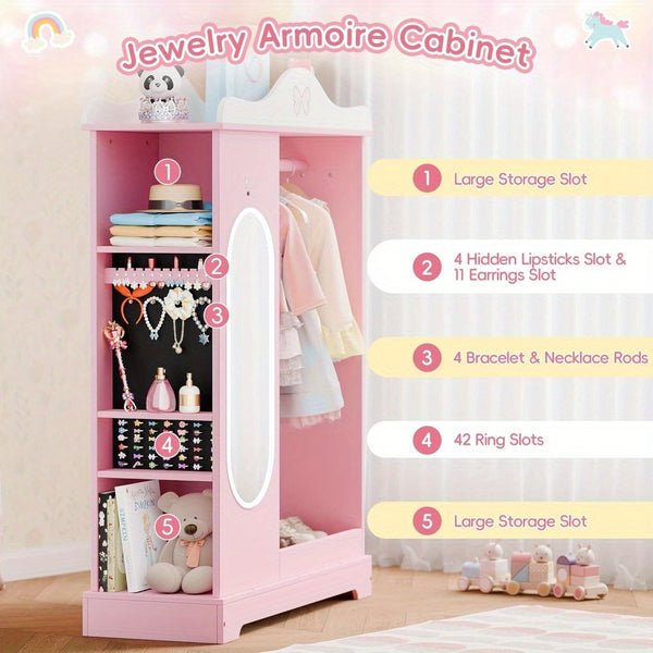 TOLEAD Princess Dressing Wardrobe with Jewelry Organizer - Pink Wooden Closet for Girls, 27\