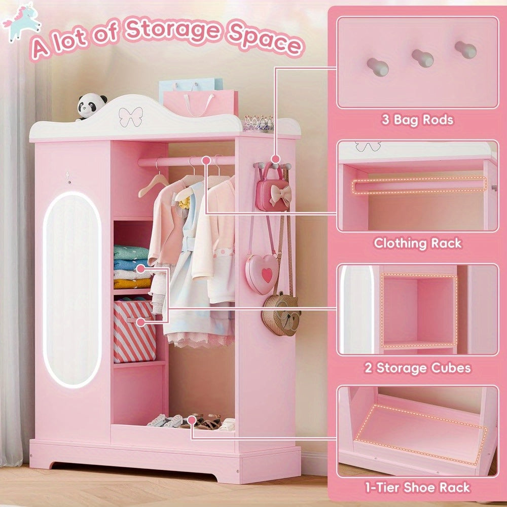 TOLEAD Princess Dressing Wardrobe with Jewelry Organizer - Pink Wooden Closet for Girls, 27\