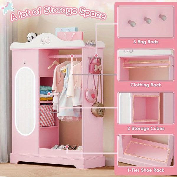 TOLEAD Princess Dressing Wardrobe with Jewelry Organizer - Pink Wooden Closet for Girls, 27\