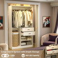 iSunirm Freestanding Closet System With Suitcase Storage, 40 Inches Stand-alone Wardrobe With 2 Wood Drawers, 80'' Height Adjustable Cloth Garment Rack, Walk-in Closet With Hanging Rod