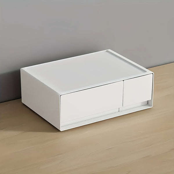 Modern White Multi-Tier Sliding Storage Cabinet with Smooth Sliding Drawers - Heavy-Duty Plastic Organizer with Black Legs & White Drawers for Home Office, Bedroom, Bathroom - Space-Saving Organizer with Top Shelf & Spacious Drawers - Durable Plastic Cons