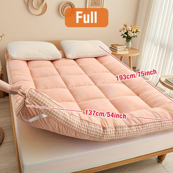 1pc 1200gsm Roll Up Mattress, Blue Green Pink Topper - 3.15-3.94inch Thick Quilted Bed Topper With Checkered Border, Thick Tatami Mat Sleeping Pad, Machine Washable, For Sofa Bed, Guest Room, Home Decor, Sofa Bed Mattress, Best Gifts For Family