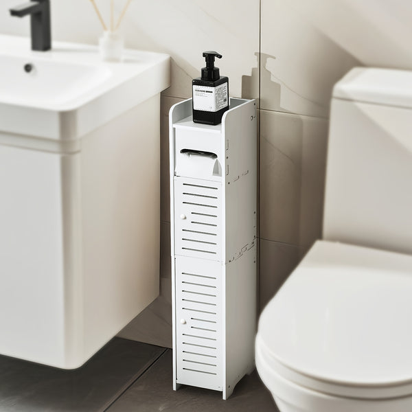 Small Bathroom Storage Cabinet, Slim & Crafed PVC Organizer, Ideal for Tight Spaces, Easy to Assemble & Durable, Multi-purpose Toilet Paper Holder Cabinet for Bathroom, Bedroom & Living Room, Toilet Paper Storage Containers