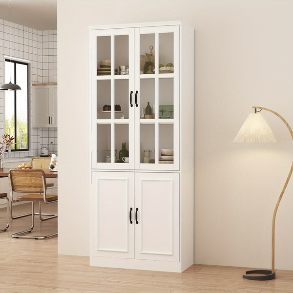 Elegant Bookcase Bookshelf Storage Cabinet with Glass Doors, Large Display Cabinet with Multi Layer Storage Shelves for Living Room And Office, Large Storage Space, White