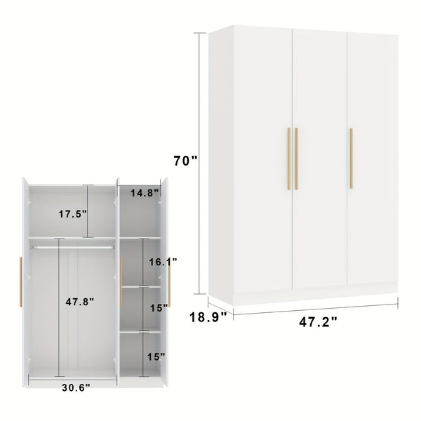 3 Door Large Wardrobe, 4 Folding Storage Area, Hanging Area, Bedroom Storage Wardrobe (70\