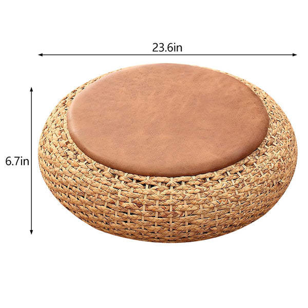 Straw Flat Seat Cushion, Tatami Floor Straw Mat Natural Cushion, Japanese Style Round Sitting Padded Handmade Floor Pouf Mat for Yoga Meditation Mat Living Room