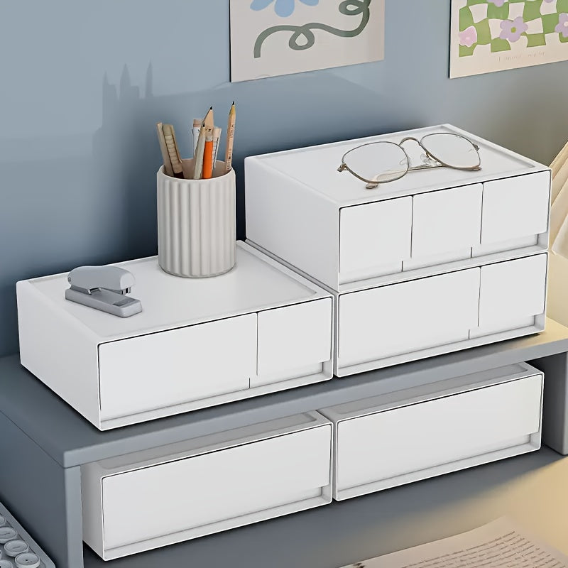 Modern White Multi-Tier Sliding Storage Cabinet with Smooth Sliding Drawers - Heavy-Duty Plastic Organizer with Black Legs & White Drawers for Home Office, Bedroom, Bathroom - Space-Saving Organizer with Top Shelf & Spacious Drawers - Durable Plastic Cons