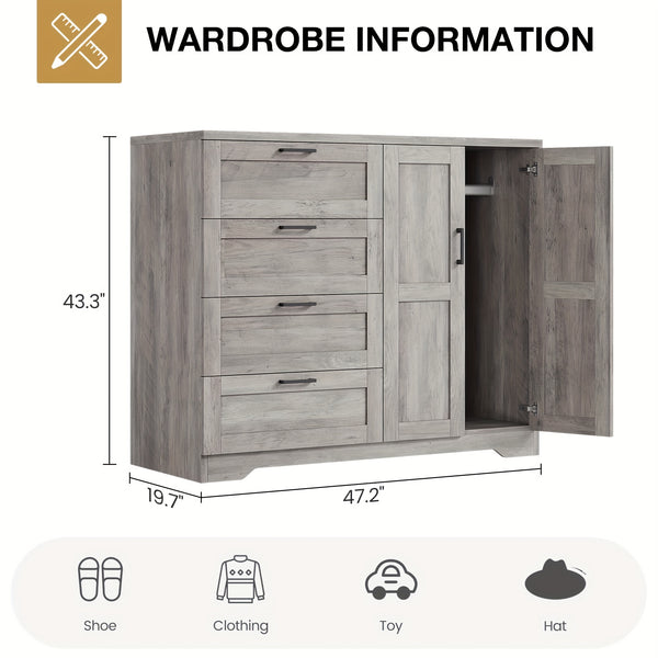 43.3'' H Armoire Wardrobe Closet with 4 Drawers And 2 Doors