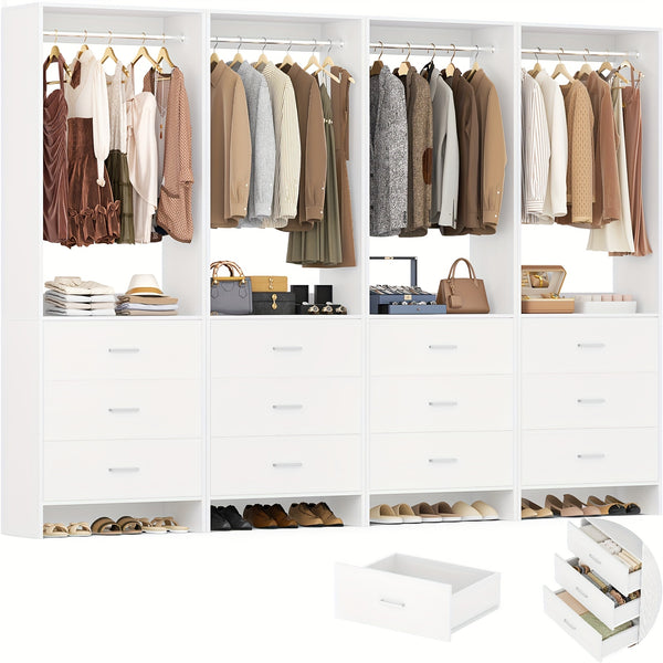 Aheaplus Closet System WithDrawers, Closet Organizer, Wood Closet Organizer System, Walk-in Closet Or Small Closets Wardrobe, Clothes Rack With Hanging Rods