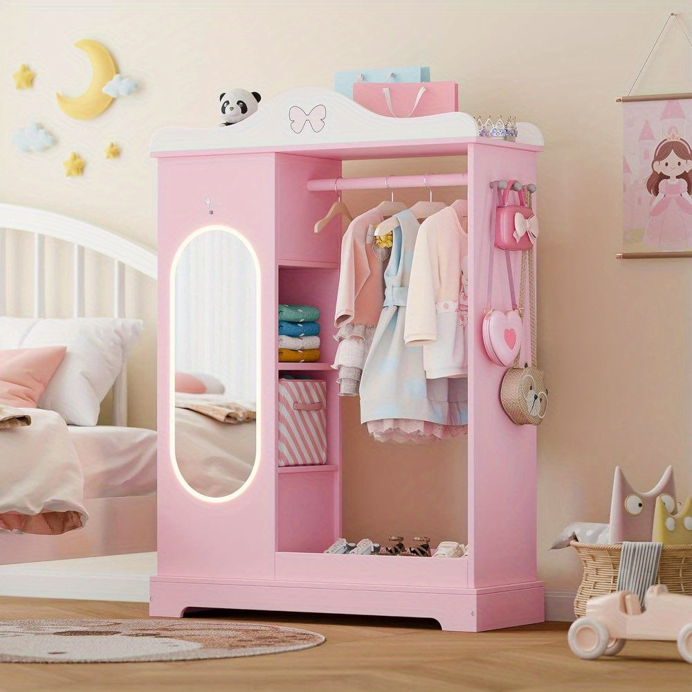 TOLEAD Princess Dressing Wardrobe with Jewelry Organizer - Pink Wooden Closet for Girls, 27\