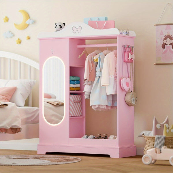 TOLEAD Princess Dressing Wardrobe with Jewelry Organizer - Pink Wooden Closet for Girls, 27\