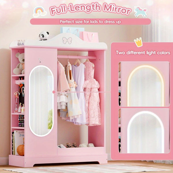 TOLEAD Princess Dressing Wardrobe with Jewelry Organizer - Pink Wooden Closet for Girls, 27\