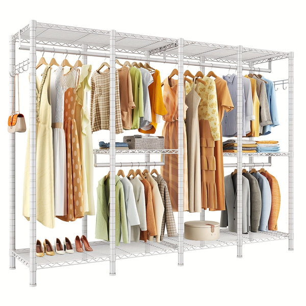 Closet Organizers And Storage, Walk-in Closet Wardrobe With 3 Hanging Rods, Garment Rack, Clothing Rack Heavy Duty Clothing Racks For Hanging Clothes 910LBS, Metal Garment Rack Heavy Duty Freestanding Wardrobe, 75\