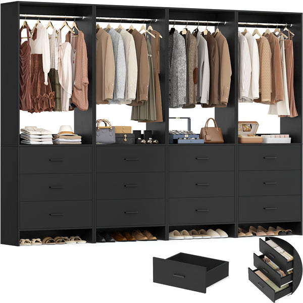Aheaplus Closet System WithDrawers, Closet Organizer, Wood Closet Organizer System, Walk-in Closet Or Small Closets Wardrobe, Clothes Rack With Hanging Rods