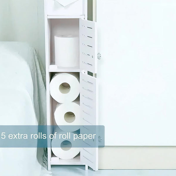 Small Bathroom Storage Cabinet, Slim & Crafed PVC Organizer, Ideal for Tight Spaces, Easy to Assemble & Durable, Multi-purpose Toilet Paper Holder Cabinet for Bathroom, Bedroom & Living Room, Toilet Paper Storage Containers