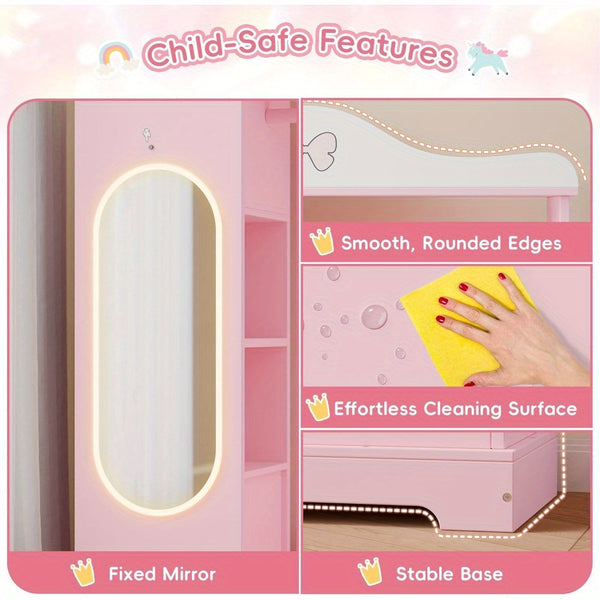 TOLEAD Princess Dressing Wardrobe with Jewelry Organizer - Pink Wooden Closet for Girls, 27\