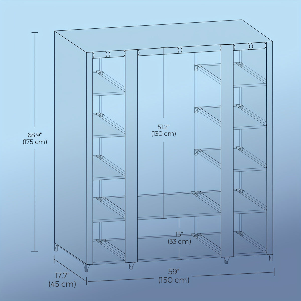Closet Wardrobe, Portable Closet for Bedroom, Clothes Rail with Non-Woven Fabric Cover, Clothes Storage Organizer, 59 x 17. 7 x 69 Inches, 12 Compartments, Portable Closets
