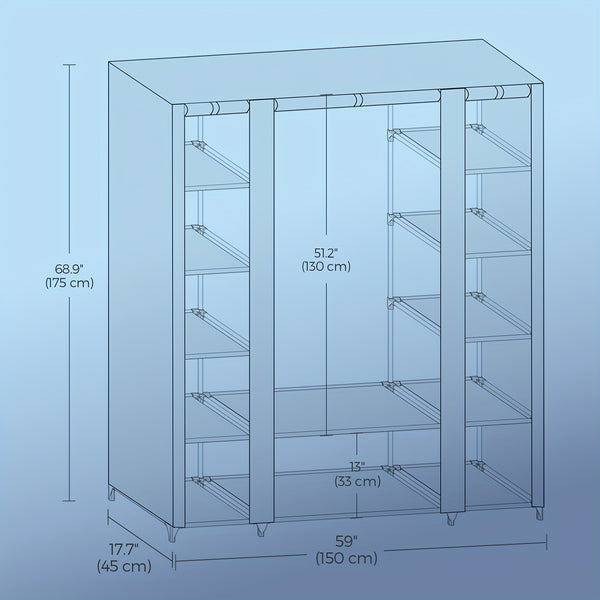 Closet Wardrobe, Portable Closet for Bedroom, Clothes Rail with Non-Woven Fabric Cover, Clothes Storage Organizer, 59 x 17. 7 x 69 Inches, 12 Compartments, Portable Closets