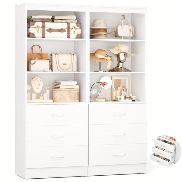 Wardrobe 2pcs Set, Wardrobe Organizer with 3 Drawers, Wooden Storage Tower, Walk-In Closet Or Small Closet, Hanger with Shelves, Modular Wardrobe Organizer, Drawer Wardrobe Organizer And Storage