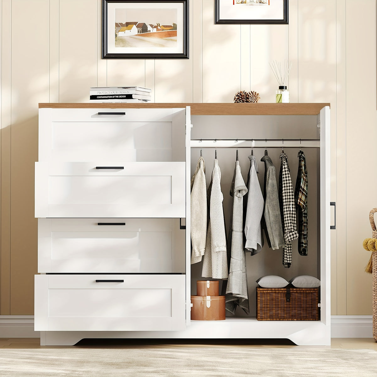 43.3'' H Armoire Wardrobe Closet with 4 Drawers And 2 Doors