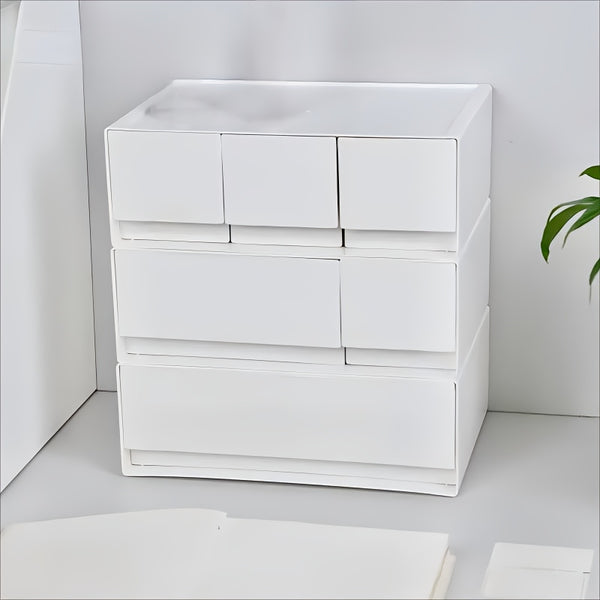 Modern White Multi-Tier Sliding Storage Cabinet with Smooth Sliding Drawers - Heavy-Duty Plastic Organizer with Black Legs & White Drawers for Home Office, Bedroom, Bathroom - Space-Saving Organizer with Top Shelf & Spacious Drawers - Durable Plastic Cons