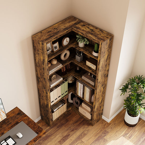 Heavy Duty Corner Bookshelf - Freestanding Storage Shelf with Space-Saving Tiered Design, Sturdy Hardwood Construction, Easy Assembly, Multi-Tier Shelving Unit for Home Office, Living Room, Study - Modern Open Organizer Shelf with -Tip Safety