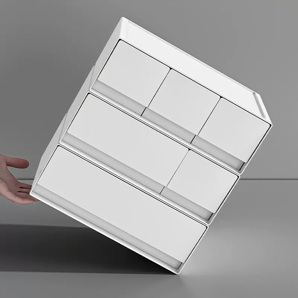 Modern White Multi-Tier Sliding Storage Cabinet with Smooth Sliding Drawers - Heavy-Duty Plastic Organizer with Black Legs & White Drawers for Home Office, Bedroom, Bathroom - Space-Saving Organizer with Top Shelf & Spacious Drawers - Durable Plastic Cons