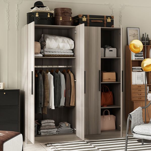 Spacious 4-Door White Wardrobe Armoire Closet - Freestanding Organizer with Storage Shelves & Hanging Rod, Durable MDF Wood, Water-Resistant, Easy Assembly, Modern Design for Bedroom Storage (63\