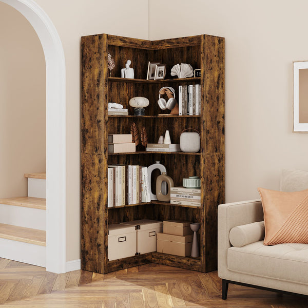 Heavy Duty Corner Bookshelf - Freestanding Storage Shelf with Space-Saving Tiered Design, Sturdy Hardwood Construction, Easy Assembly, Multi-Tier Shelving Unit for Home Office, Living Room, Study - Modern Open Organizer Shelf with -Tip Safety