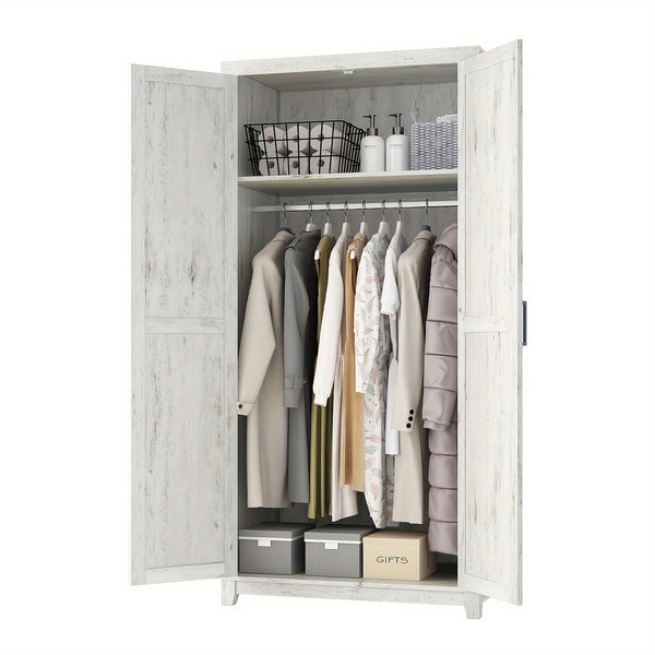 Farmhouse Wardrobe Armoire With 2 Sliding Barn Doors, 71'' Tall Storage Cabinet With Shelf & Hanging Rod, Versatile Cabinet Organizer