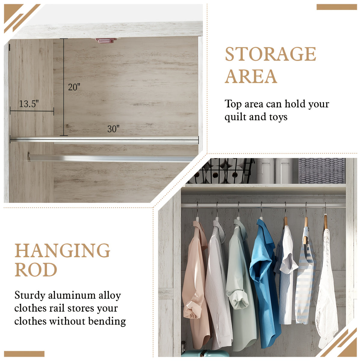 Farmhouse Wardrobe Armoire With 2 Sliding Barn Doors, 71'' Tall Storage Cabinet With Shelf & Hanging Rod, Versatile Cabinet Organizer