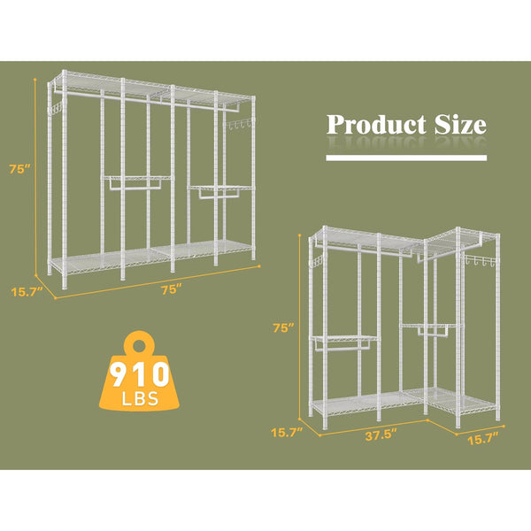 Closet Organizers And Storage, Walk-in Closet Wardrobe With 3 Hanging Rods, Garment Rack, Clothing Rack Heavy Duty Clothing Racks For Hanging Clothes 910LBS, Metal Garment Rack Heavy Duty Freestanding Wardrobe, 75\