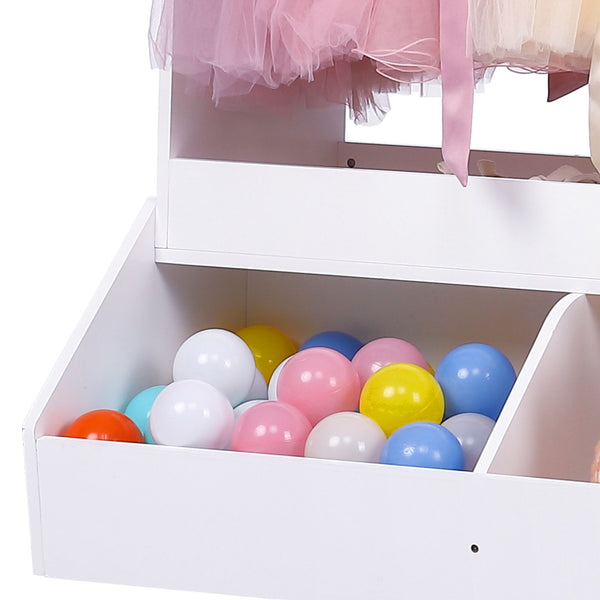 ' White Dress Up Storage Cabinet with Lighted Mirror & Clothing Rack - Pink & Golden-Toned Wardrobe Organizer, Play Armoire with Shelves\u002FBins, Birthday\u002FChristmas Gift Room Decor (Easy Assembly)