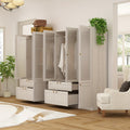 Elegant Armoire Wardrobe Closet With 6 Frosted Glass Doors & 4 Drawers, Wardrobe Closet With Hanging Rods & Shelves, Clothes Storage Cabinet Organizer For Bedroom, Stylish And Modern Design, Warm Grey