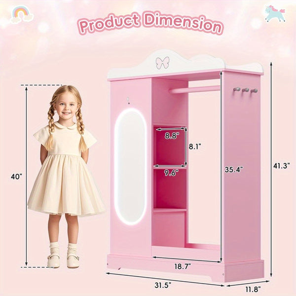 TOLEAD Princess Dressing Wardrobe with Jewelry Organizer - Pink Wooden Closet for Girls, 27\