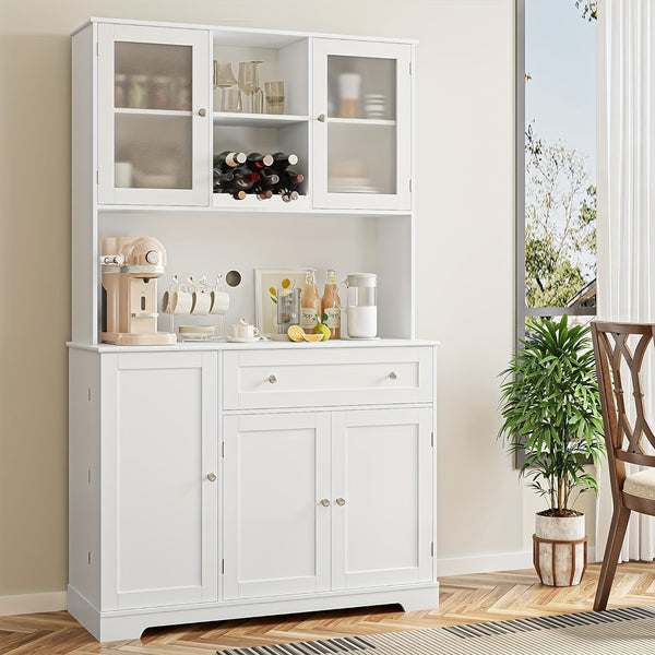 Modern Storage Cabinet GAOMON Modern Tall Cabinet with Doors, Drawers & Microwave Rack | 67.9 Inch Freestanding Food Storage Organizer with Open Storage Space for Living Room, Bedroom, Bathroom, Kitchen, Dining Room (White)