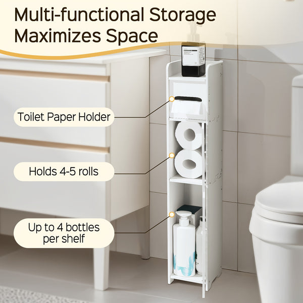 Small Bathroom Storage Cabinet, Slim & Crafed PVC Organizer, Ideal for Tight Spaces, Easy to Assemble & Durable, Multi-purpose Toilet Paper Holder Cabinet for Bathroom, Bedroom & Living Room, Toilet Paper Storage Containers