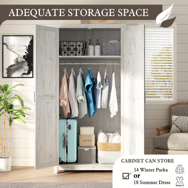 Farmhouse Wardrobe Armoire With 2 Sliding Barn Doors, 71'' Tall Storage Cabinet With Shelf & Hanging Rod, Versatile Cabinet Organizer