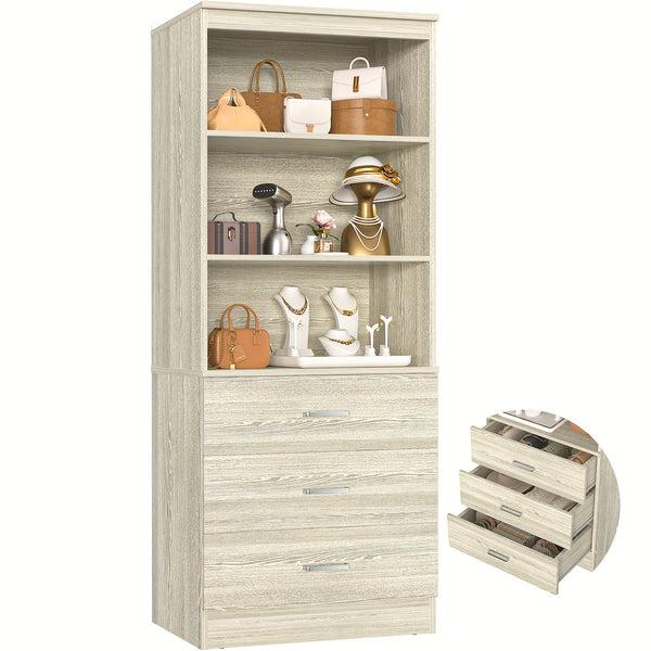 Wardrobe 2pcs Set, Wardrobe Organizer with 3 Drawers, Wooden Storage Tower, Walk-In Closet Or Small Closet, Hanger with Shelves, Modular Wardrobe Organizer, Drawer Wardrobe Organizer And Storage