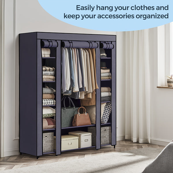Closet Wardrobe, Portable Closet for Bedroom, Clothes Rail with Non-Woven Fabric Cover, Clothes Storage Organizer, 59 x 17. 7 x 69 Inches, 12 Compartments, Portable Closets