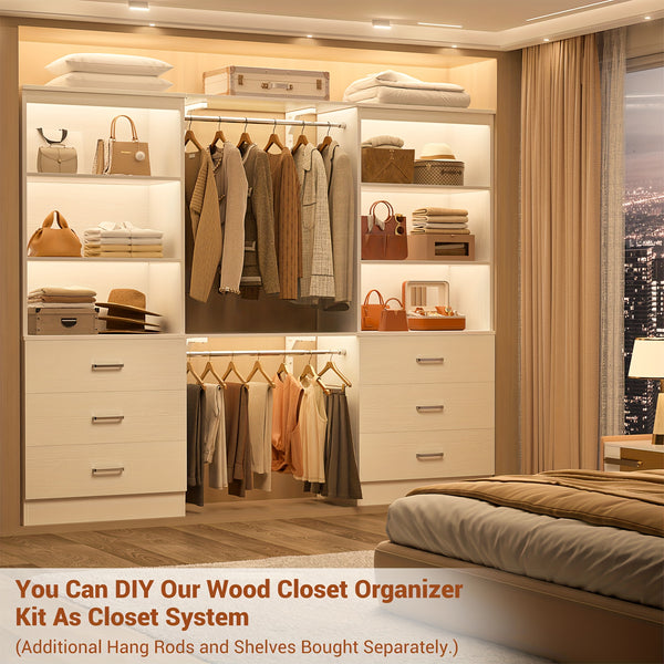 Wardrobe 2pcs Set, Wardrobe Organizer with 3 Drawers, Wooden Storage Tower, Walk-In Closet Or Small Closet, Hanger with Shelves, Modular Wardrobe Organizer, Drawer Wardrobe Organizer And Storage