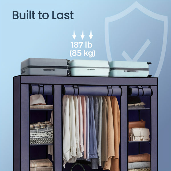 Closet Wardrobe, Portable Closet for Bedroom, Clothes Rail with Non-Woven Fabric Cover, Clothes Storage Organizer, 59 x 17. 7 x 69 Inches, 12 Compartments, Portable Closets