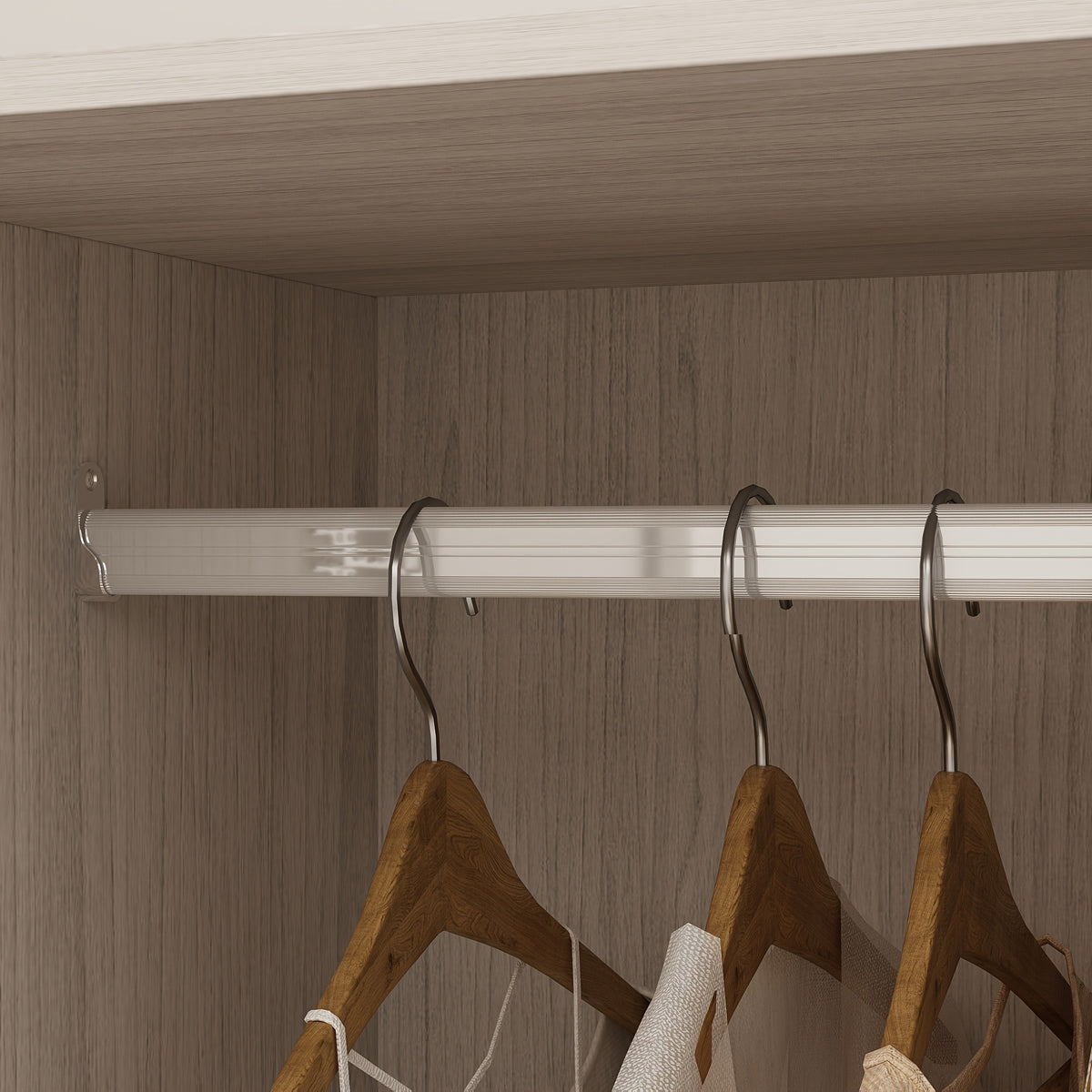 Elegant Armoire Wardrobe Closet With 6 Frosted Glass Doors & 4 Drawers, Wardrobe Closet With Hanging Rods & Shelves, Clothes Storage Cabinet Organizer For Bedroom, Stylish And Modern Design, Warm Grey