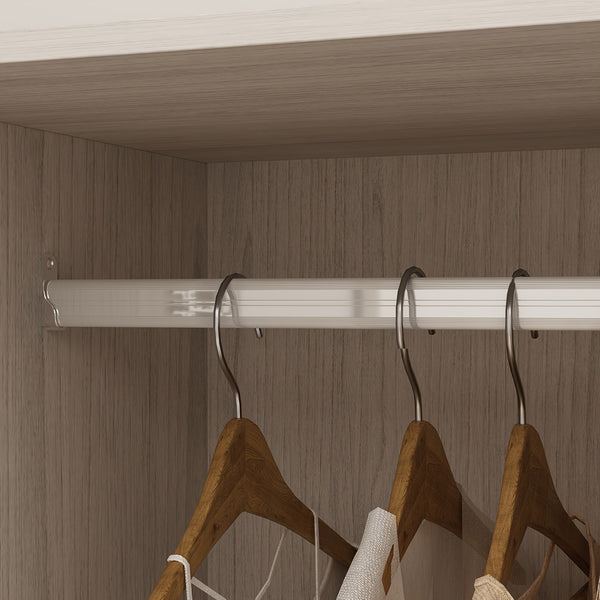 Elegant Armoire Wardrobe Closet With 6 Frosted Glass Doors & 4 Drawers, Wardrobe Closet With Hanging Rods & Shelves, Clothes Storage Cabinet Organizer For Bedroom, Stylish And Modern Design, Warm Grey