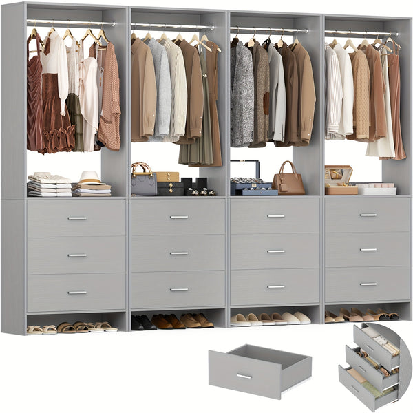 Aheaplus Closet System WithDrawers, Closet Organizer, Wood Closet Organizer System, Walk-in Closet Or Small Closets Wardrobe, Clothes Rack With Hanging Rods