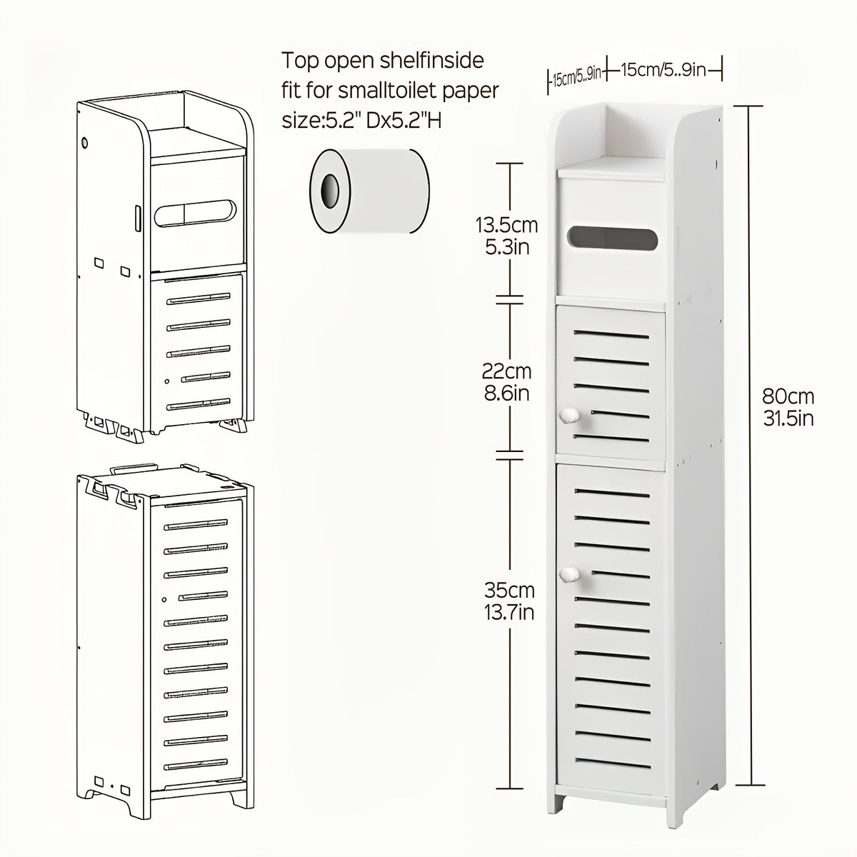 Small Bathroom Storage Cabinet, Slim & Crafed PVC Organizer, Ideal for Tight Spaces, Easy to Assemble & Durable, Multi-purpose Toilet Paper Holder Cabinet for Bathroom, Bedroom & Living Room, Toilet Paper Storage Containers