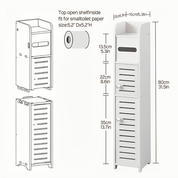 Small Bathroom Storage Cabinet, Slim & Crafed PVC Organizer, Ideal for Tight Spaces, Easy to Assemble & Durable, Multi-purpose Toilet Paper Holder Cabinet for Bathroom, Bedroom & Living Room, Toilet Paper Storage Containers