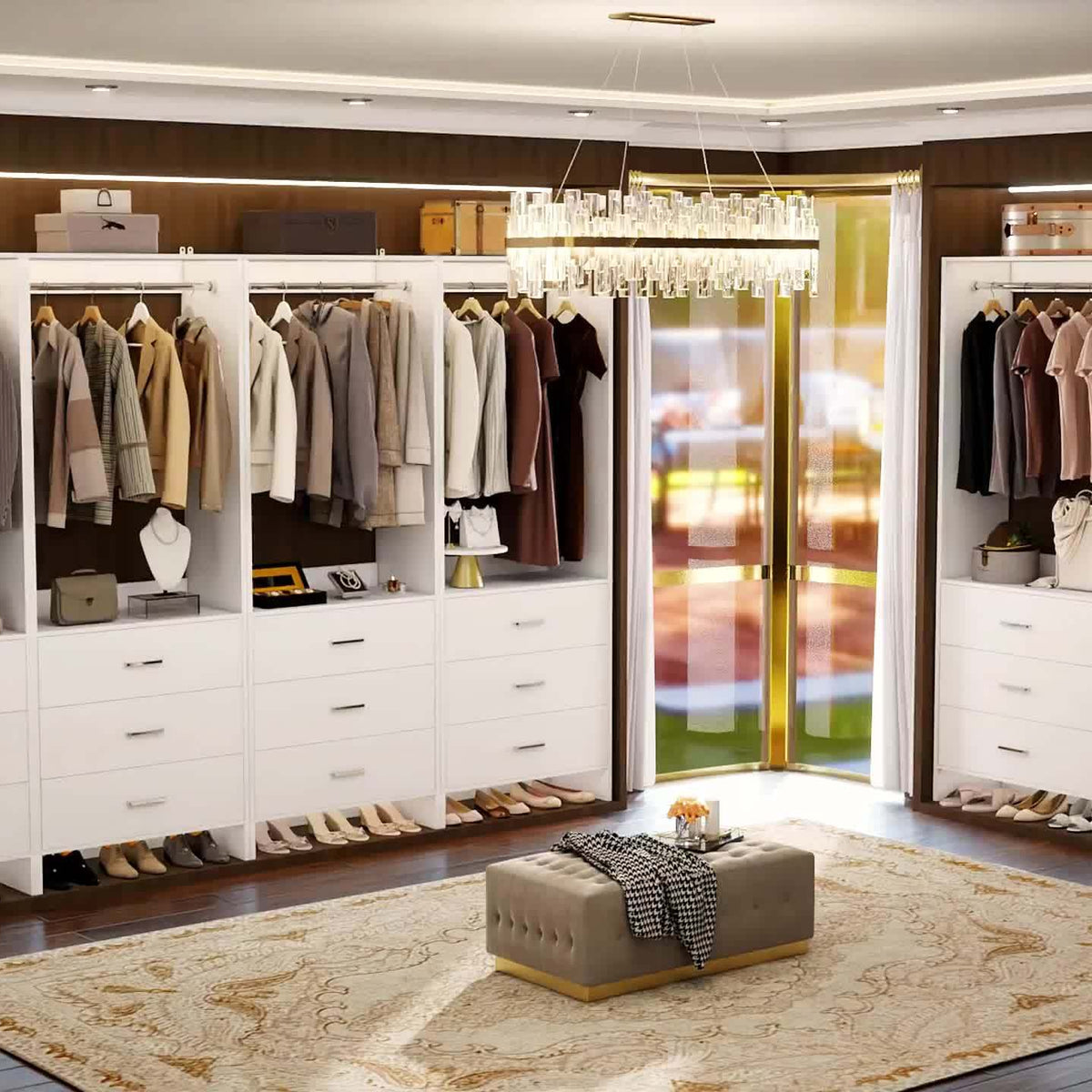Aheaplus Closet System WithDrawers, Closet Organizer, Wood Closet Organizer System, Walk-in Closet Or Small Closets Wardrobe, Clothes Rack With Hanging Rods