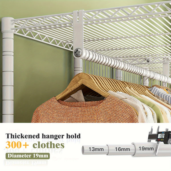 Closet Organizers And Storage, Walk-in Closet Wardrobe With 3 Hanging Rods, Garment Rack, Clothing Rack Heavy Duty Clothing Racks For Hanging Clothes 910LBS, Metal Garment Rack Heavy Duty Freestanding Wardrobe, 75\